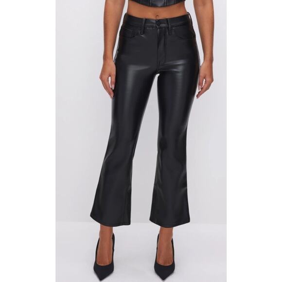 Good American Pants - Good American Size 12 Good Legs Cropped Mini Boot Faux Leather Pants Black